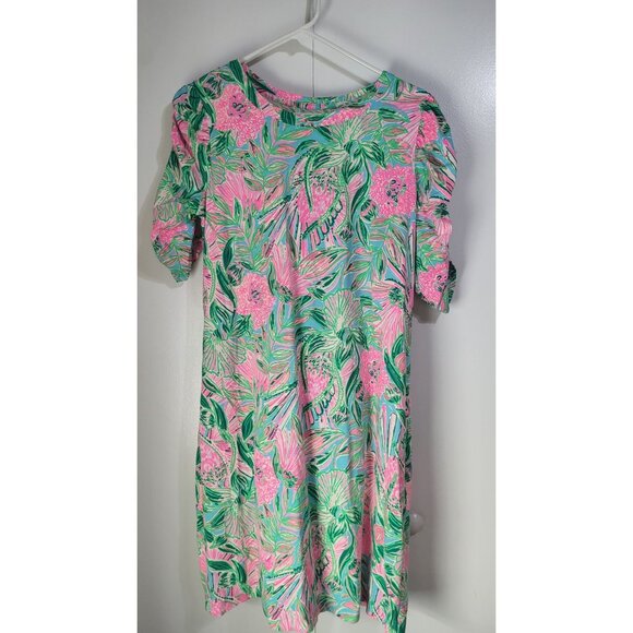 Lilly Pulitzer Dresses & Skirts - Lilly Pulitzer Belden Ruched Elbow Sleeve Dress Womens LG Floral Spring Preppy